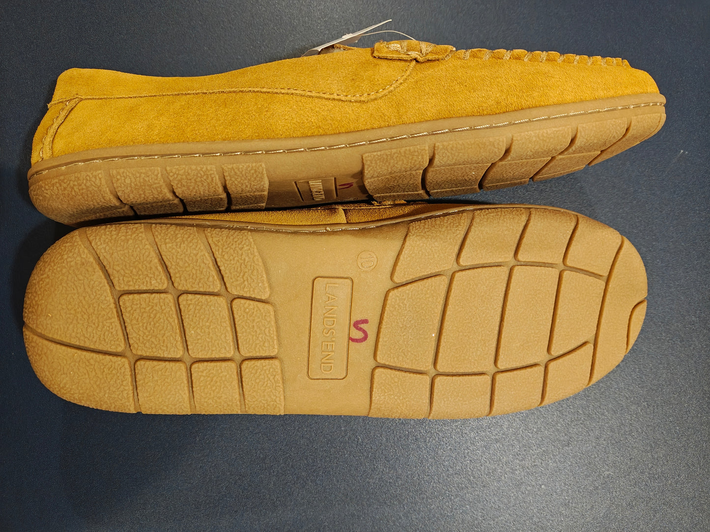 Lands' End Men's Fuzzy Lined Suede Moccasin Slippers - Size 10