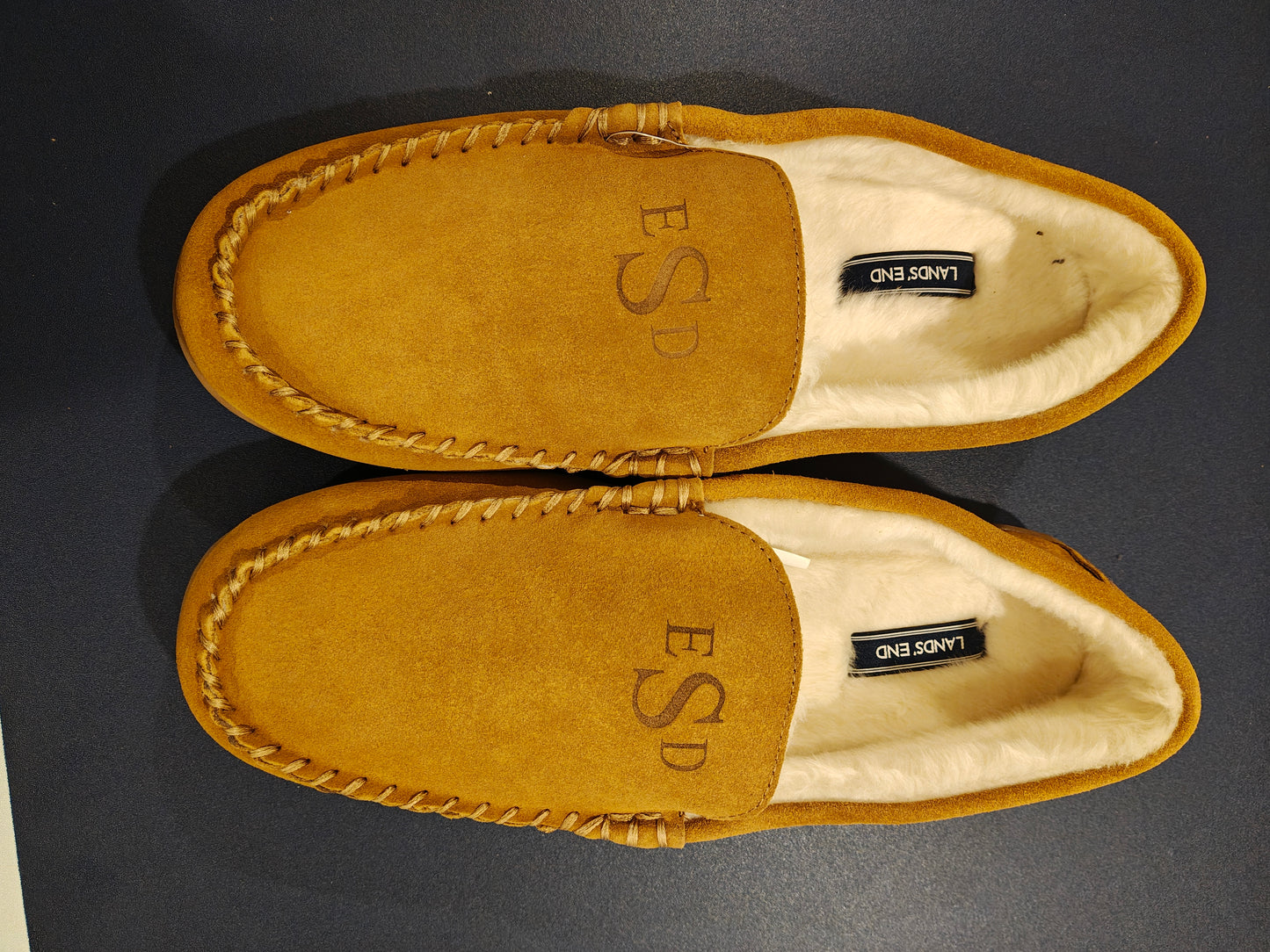 Lands' End Men's Fuzzy Lined Suede Moccasin Slippers - Size 12