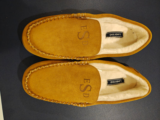 Lands' End Men's Fuzzy Lined Suede Moccasin Slippers - Size 12