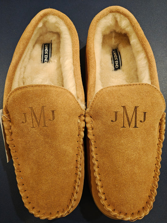Lands' End Men's Fuzzy Lined Suede Moccasin Slippers - Size 11
