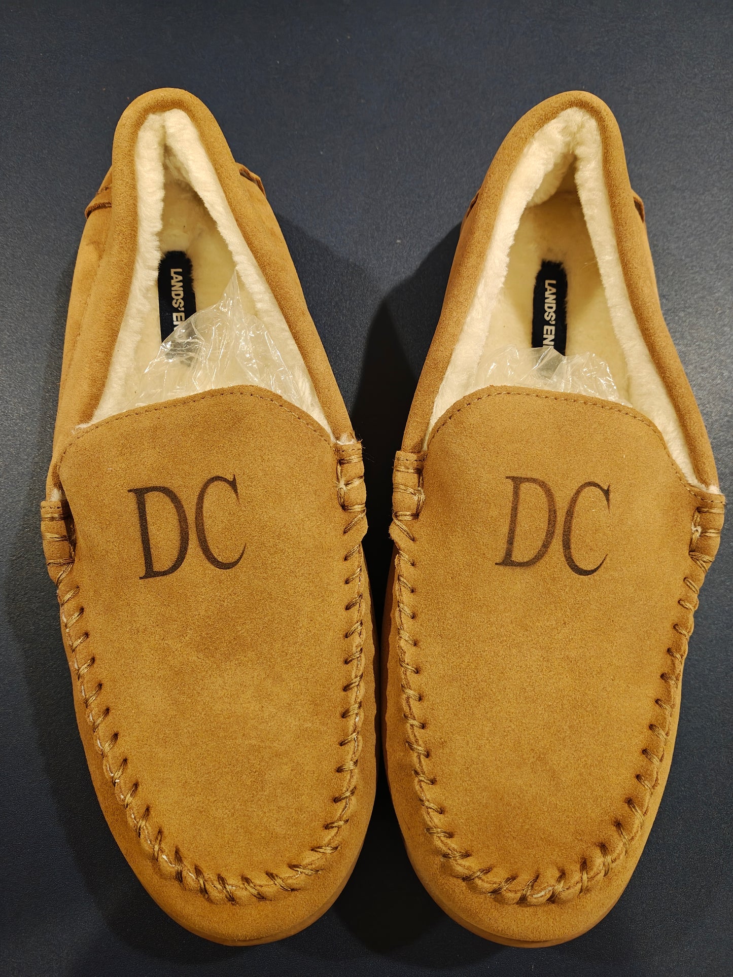 Lands' End Men's Fuzzy Lined Suede Moccasin Slippers - Size 12