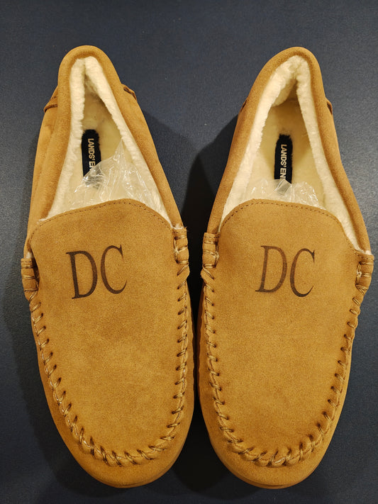 Lands' End Men's Fuzzy Lined Suede Moccasin Slippers - Size 12