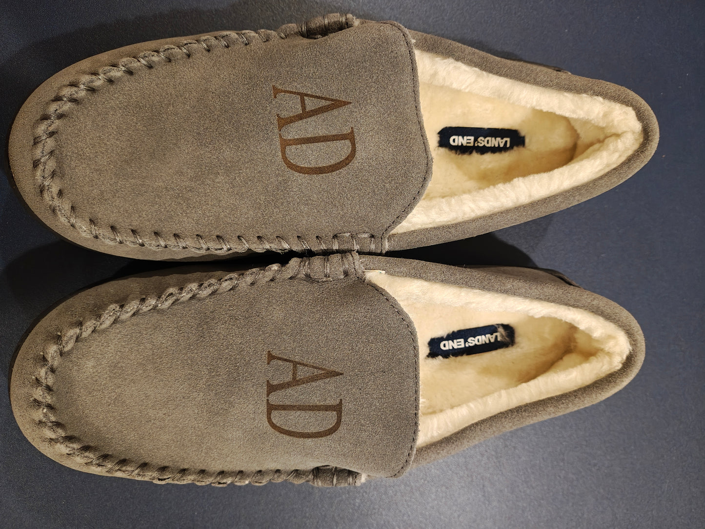 Lands' End Men's Fuzzy Lined Suede Moccasin Slippers - Size 10