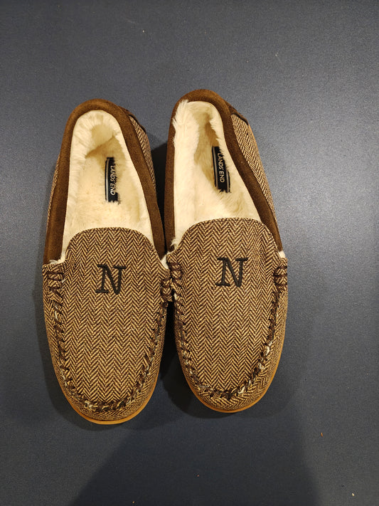 Lands' End Men's Fuzzy Lined Suede Moccasin Slippers - Size 10