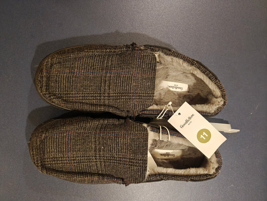 Lands' End Men's Fuzzy Lined Suede Moccasin Slippers - Size 11