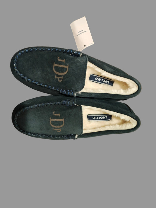 Lands' End Navy Blue Women's Suede Faux Fur Lined Moccasin Slippers - Size 6