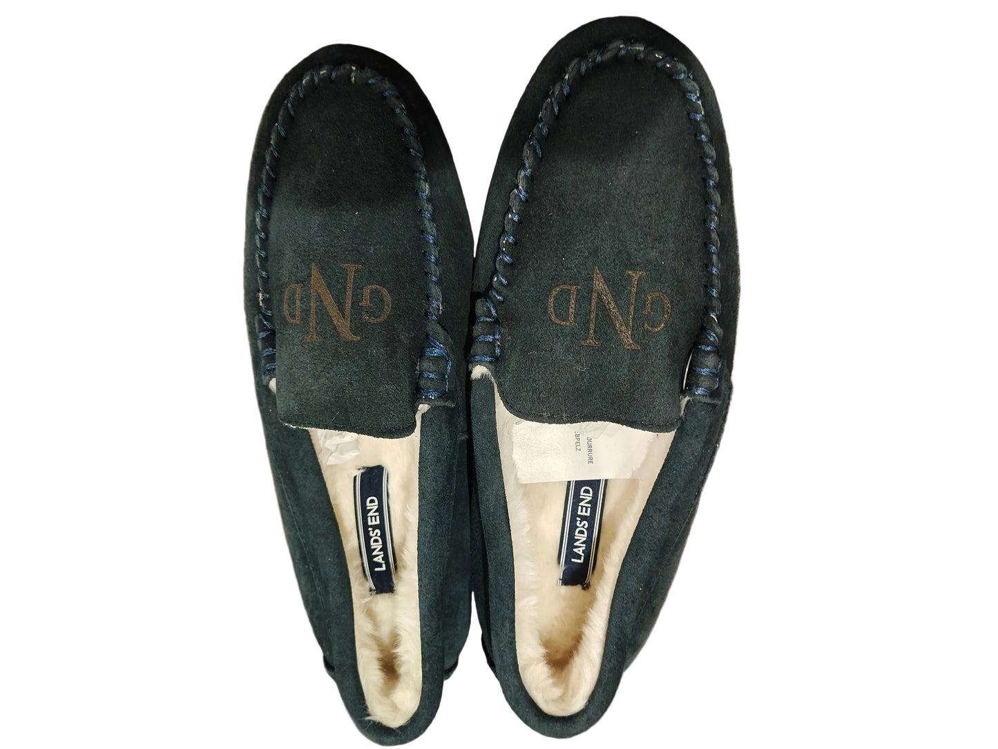 Lands' End Women's Fuzzy Lined Suede Moccasin Slippers Navy Blue - Size 7