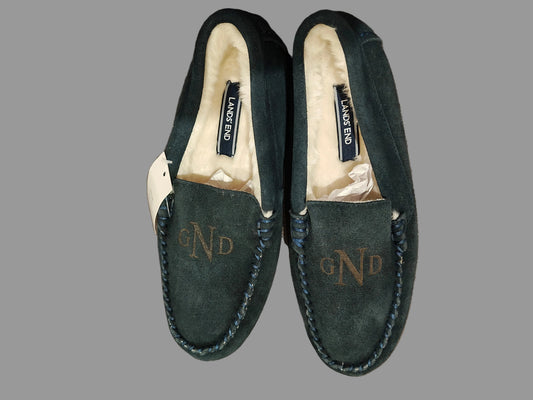 Lands' End Navy Blue Women's Suede Faux Fur Lined Moccasin Slippers - Size 7