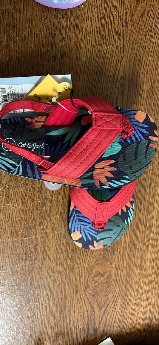 Cat & Jack Toddler Sz M Medium 7/8 Sandals Red Slip-On Flip Flop