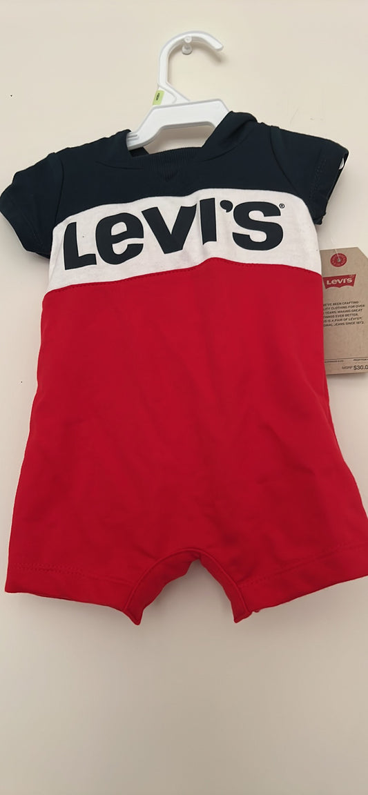 Levi's Colorblock One Pieces Navy, White and Red Infant Hoodie Romper