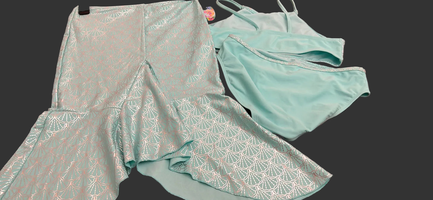 Breaking Waves Big Girls 3-Pc. Mermaid Tails Bikini & Skirt - Mint Size 16