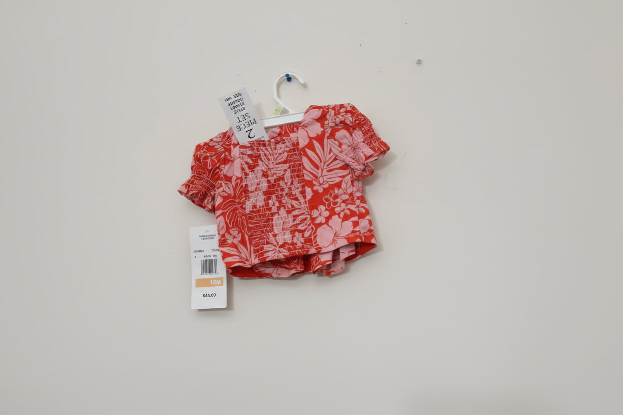 Rare Editions Baby Girl's Floral Pattern 2 Piece Set Top and matching Shorts Outfit - 12 months