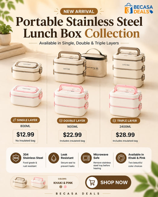 304 Stainless Steel Bento Lunch box for Adults  With Insulated bag- CHOOSE SIZE