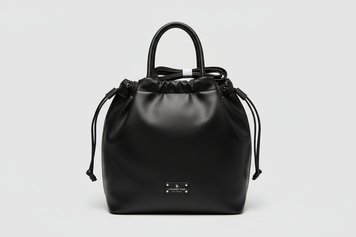 London Fog Irina Drawstring Satchel Handbag - Black, Blush and Off-White