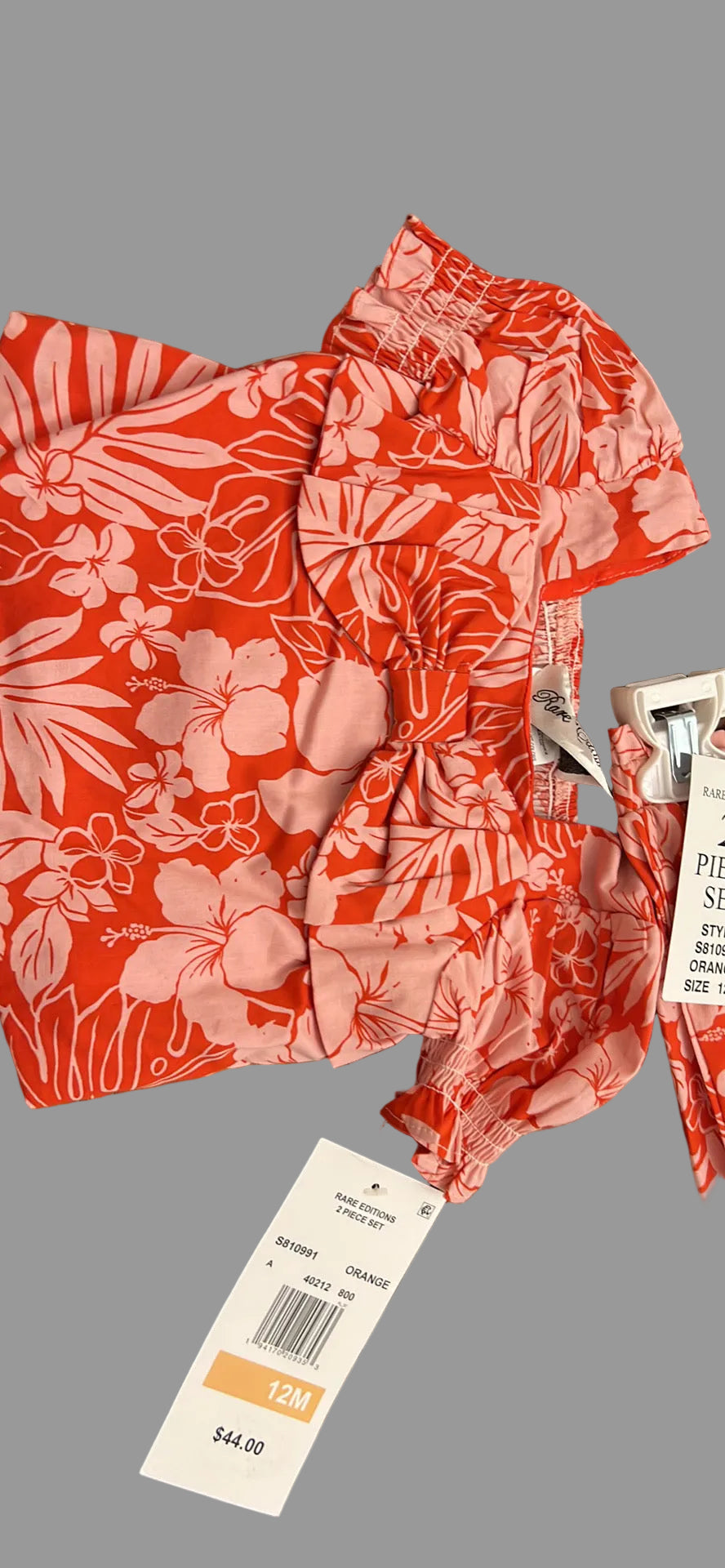 Rare Editions Baby Girl's Floral Pattern 2 Piece Set Top and matching Shorts Outfit - 12 months
