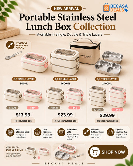 304 Stainless Steel Lunch box with Insulated Bag & Spoon- Choose sz