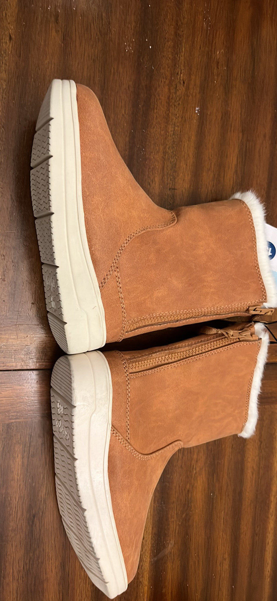 Girl's Olive Shearling Zip-Up Boots Cognac -2