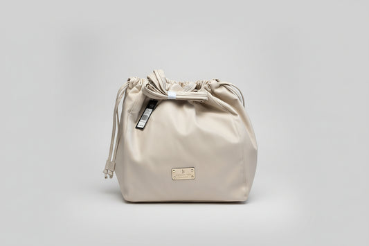 London Fog Irina Drawstring Satchel Handbag - Black, Blush and Off-White