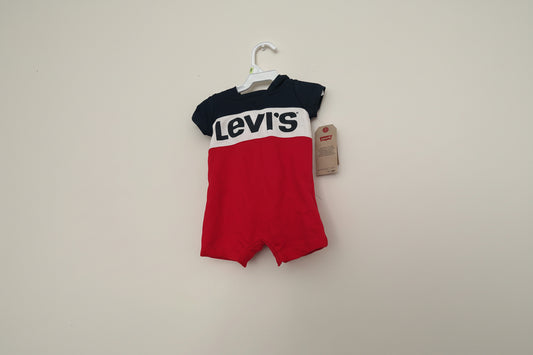 Levi's Colorblock One Pieces Navy, White and Red Infant Hoodie Romper