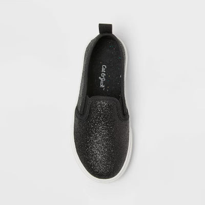 Cat & Jack Toddler Yana Slip-On Glitter Sneakers Black - Size 6