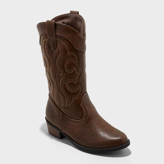 Kids' Montana Western Boots  Brown - Cat & Jack Mid Calf, Zipper Closure  - Size 3
