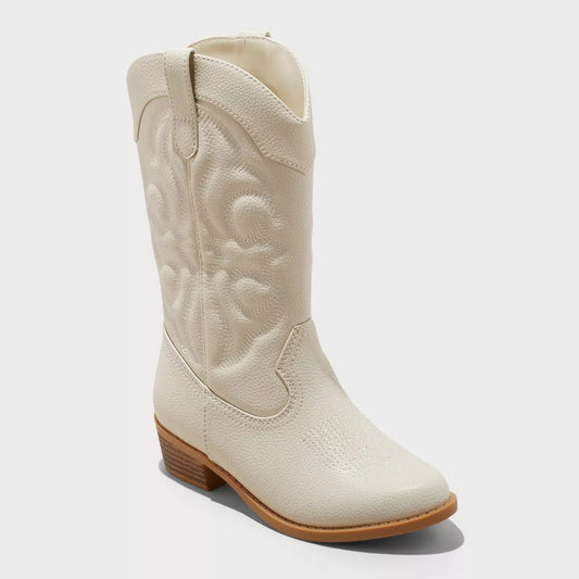 Kids' Montana Western Boots Ivory - Cat & Jack Mid Calf, Zipper Closure - CHOOSE SIZE
