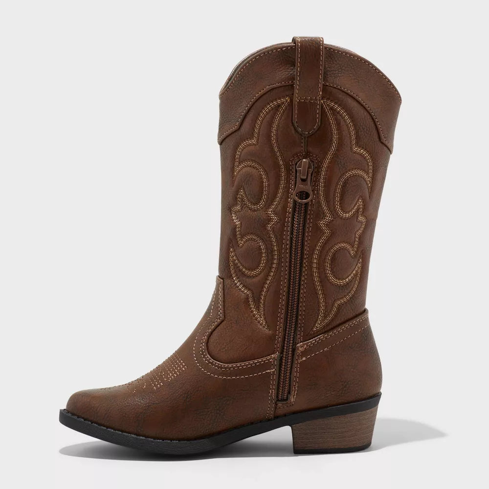 Kids' Montana Western Boots  Brown - Cat & Jack Mid Calf, Zipper Closure  - Size 3