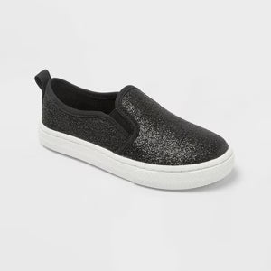 Cat & Jack Toddler Girl's Yana Slip-On Black Glitter Sneakers - Size 6