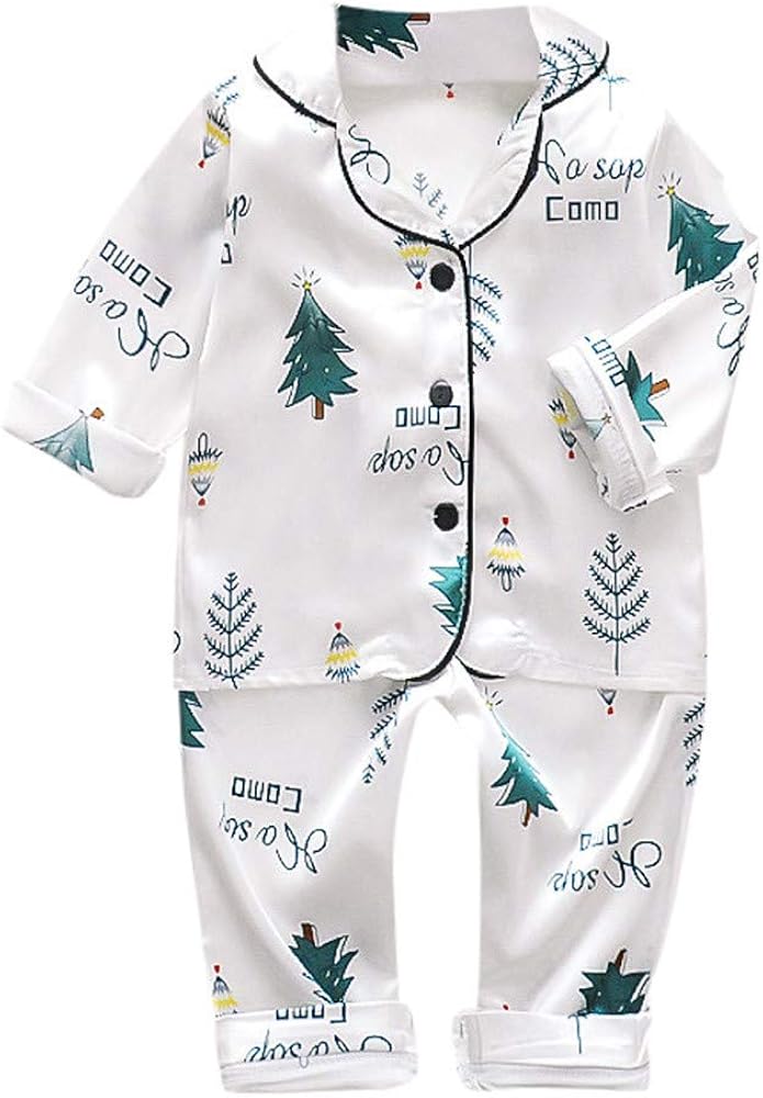 2 Pieces Toddler's Satin Silk Long Sleeve Pajamas sets - Size 3T