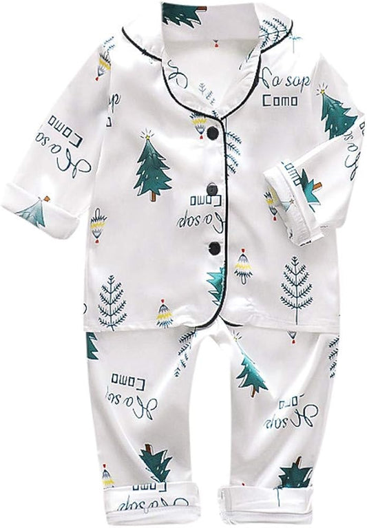 2 Pieces Toddler's Satin Silk Long Sleeve Pajamas sets - Size 3T