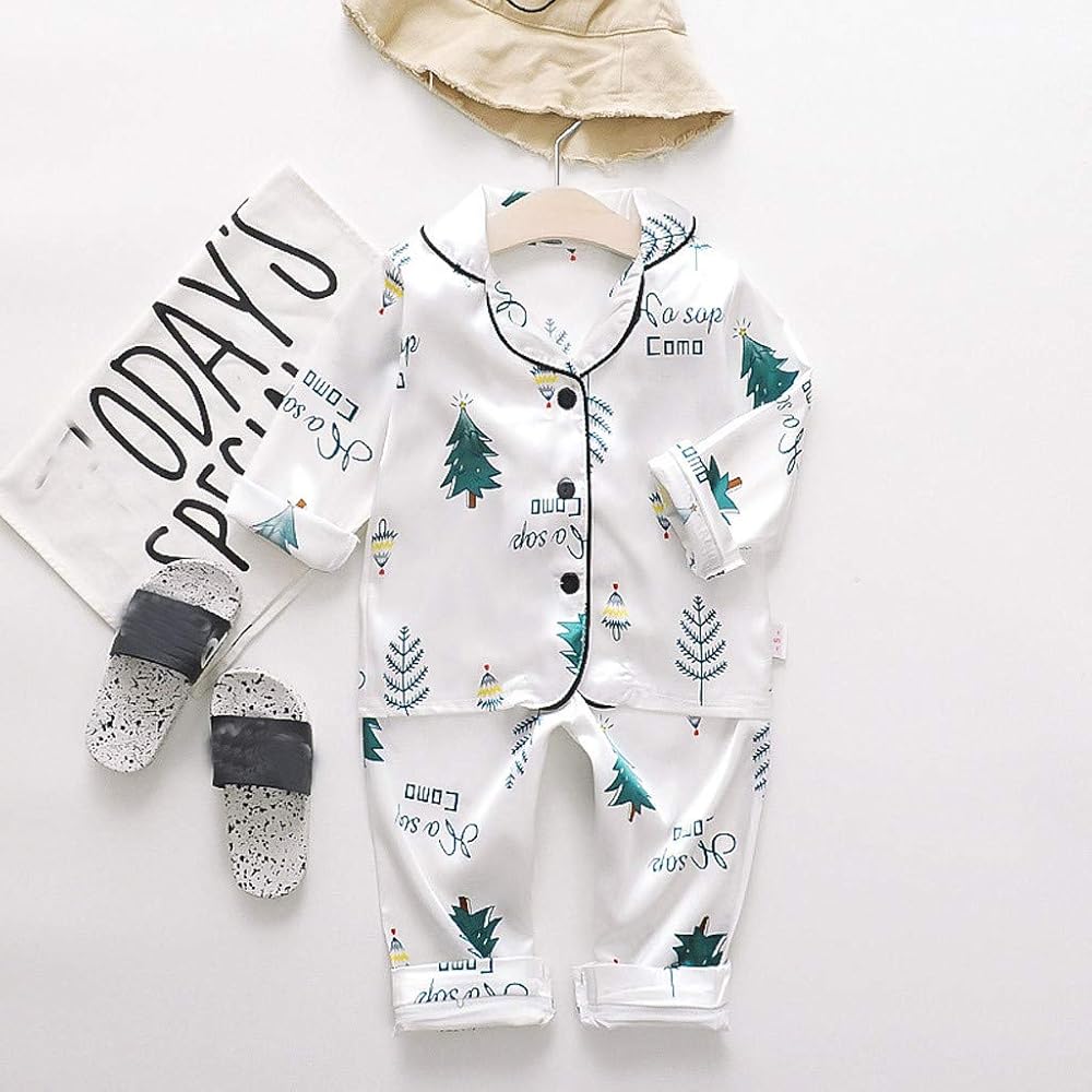 2 Pieces Toddler's Satin Silk Long Sleeve Pajamas sets - Size 3T