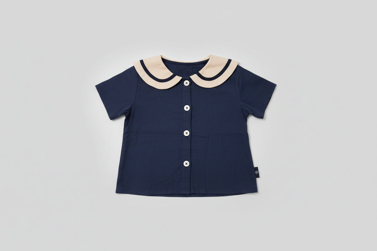 Girls Sailor Collar Button Front Top and Elastic Waist Shorts - CHOOSE SIZE