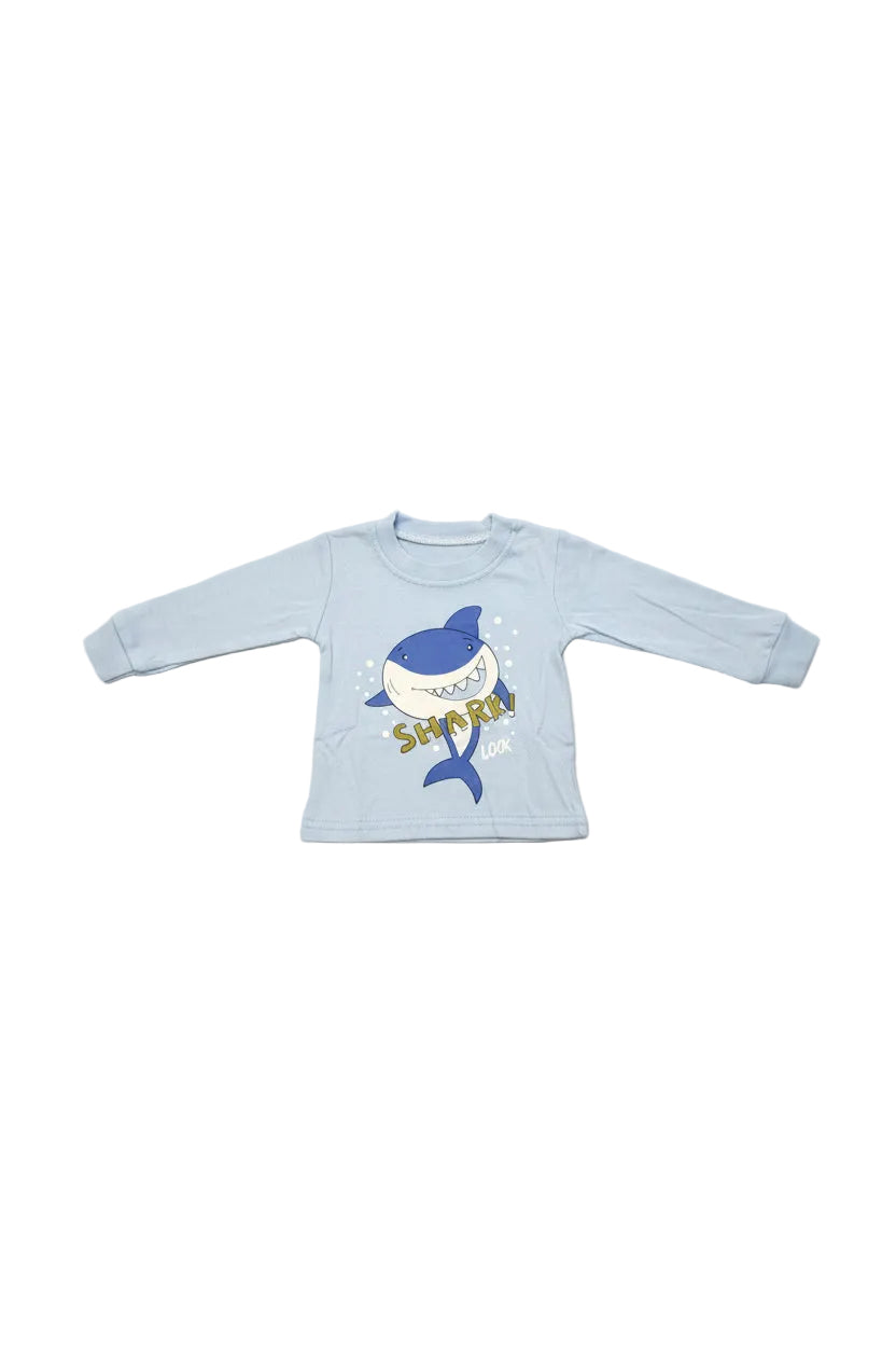 Kids Pajamas set 100% Printed Cotton Sleepwear Shark Print - Size 12M