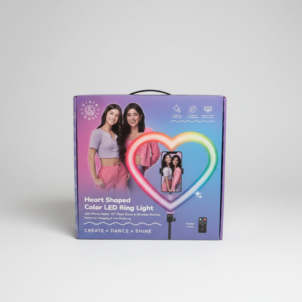 Dixie & Charli 13" Heart Shaped Color LED Ring Light Cell Phone Holder with 62"