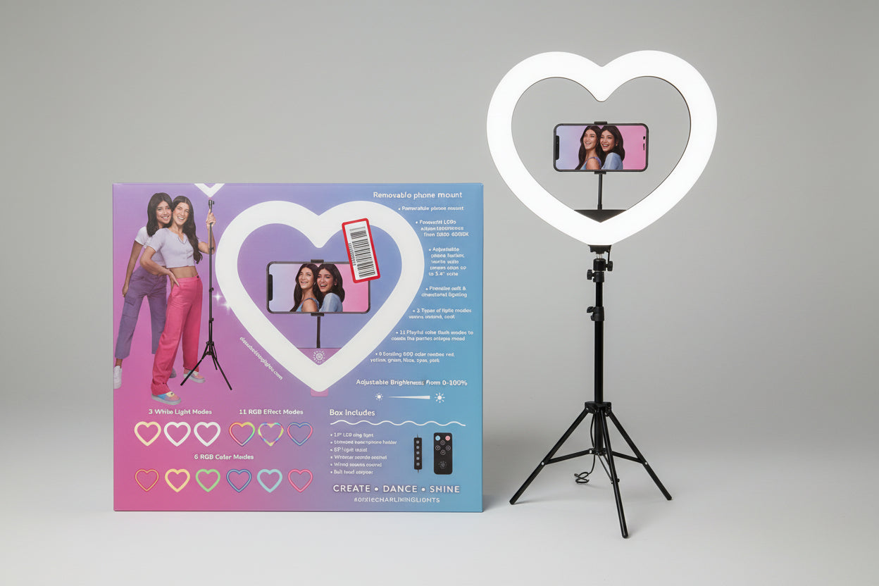 Dixie & Charli 13" Heart Shaped Color LED Ring Light Cell Phone Holder with 62"