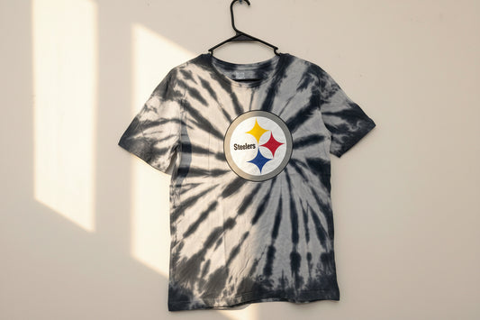 Pittsburgh Steelers Youth Black Tie-Dye Team Logo Short Sleeve Crew Nk T-Shirt