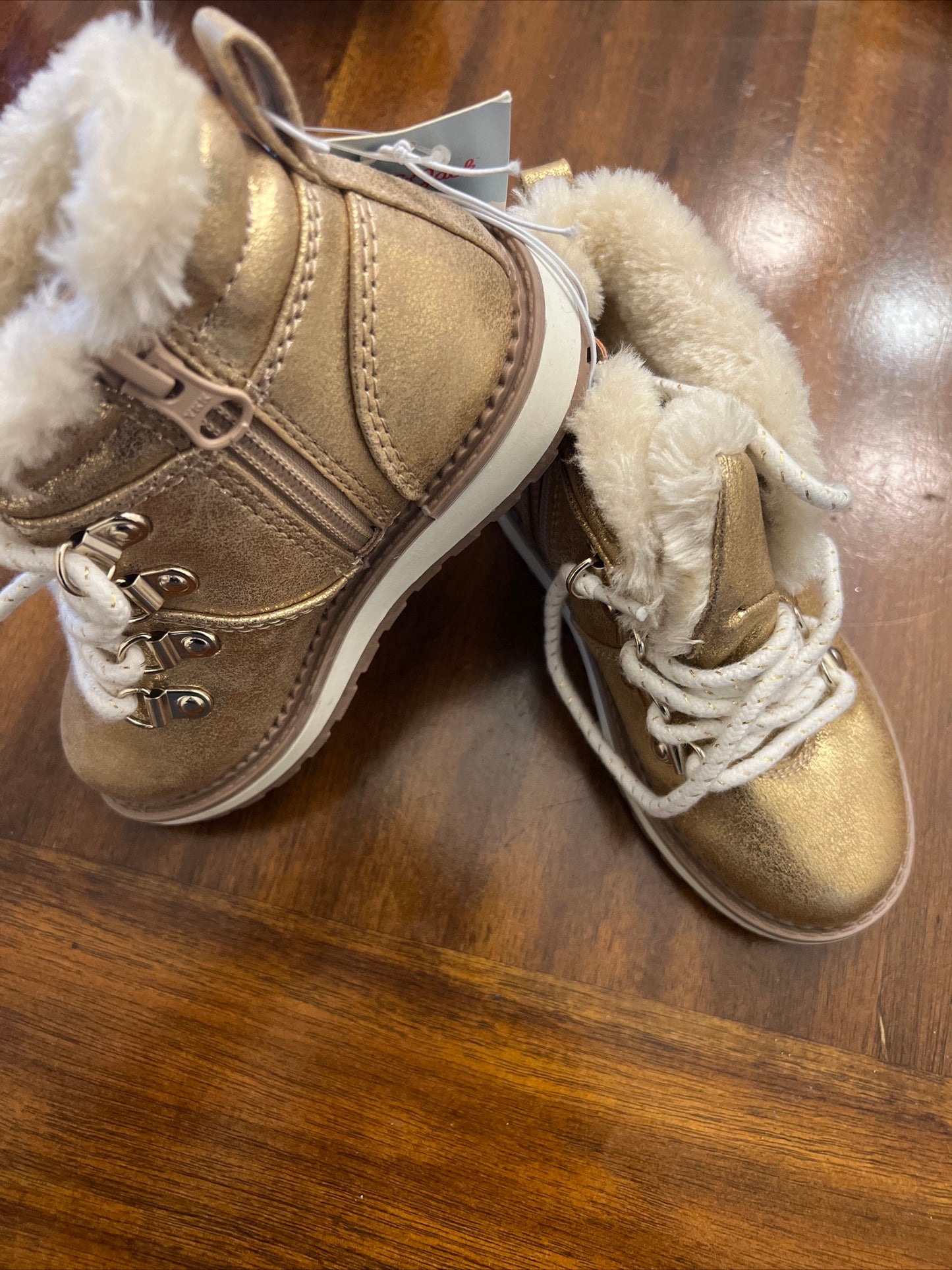 Toddler Girls' Gold/Reed Zipper Slip-On Combat Winter Boots