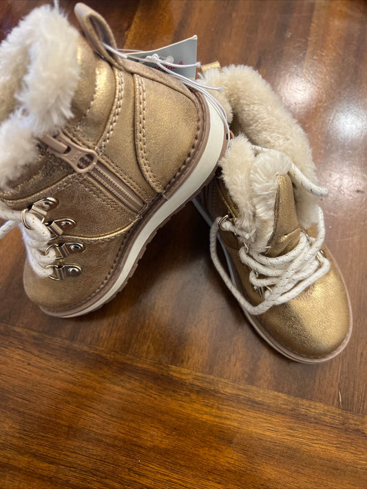 Toddler Girls' Gold/Reed Zipper Slip-On Combat Winter Boots