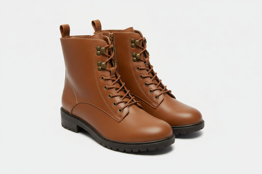 Women's Cognac Marta Ankle Memory Foam Combat Boots