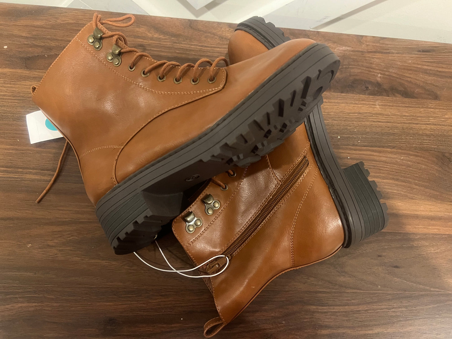 Women's Cognac Marta Ankle Memory Foam Combat Boots
