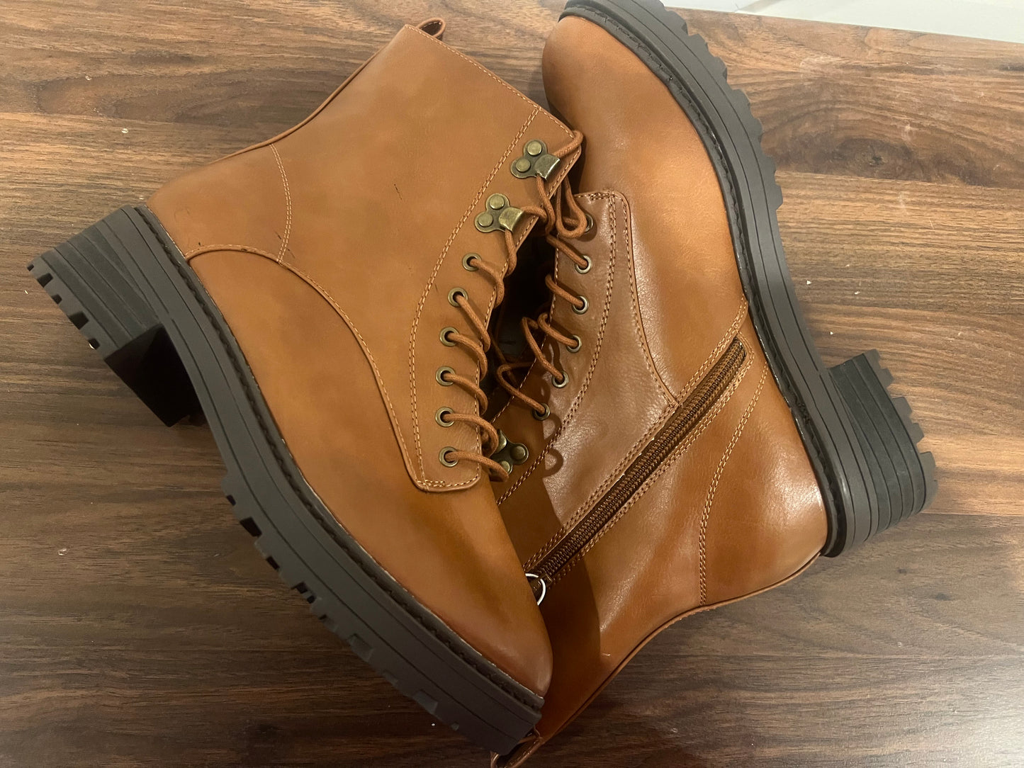 Women's Cognac Marta Ankle Memory Foam Combat Boots