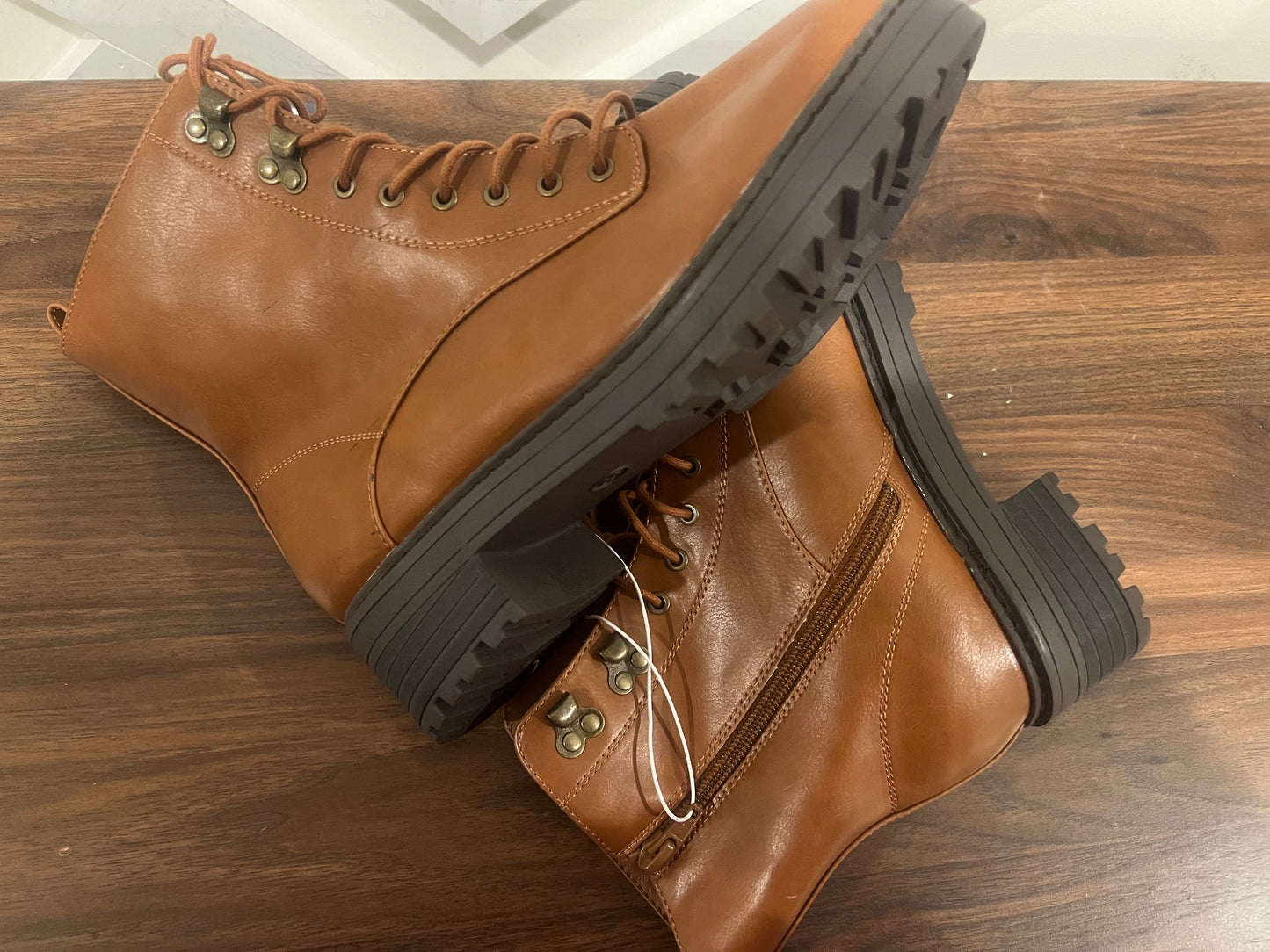 Women's Cognac Marta Ankle Memory Foam Combat Boots