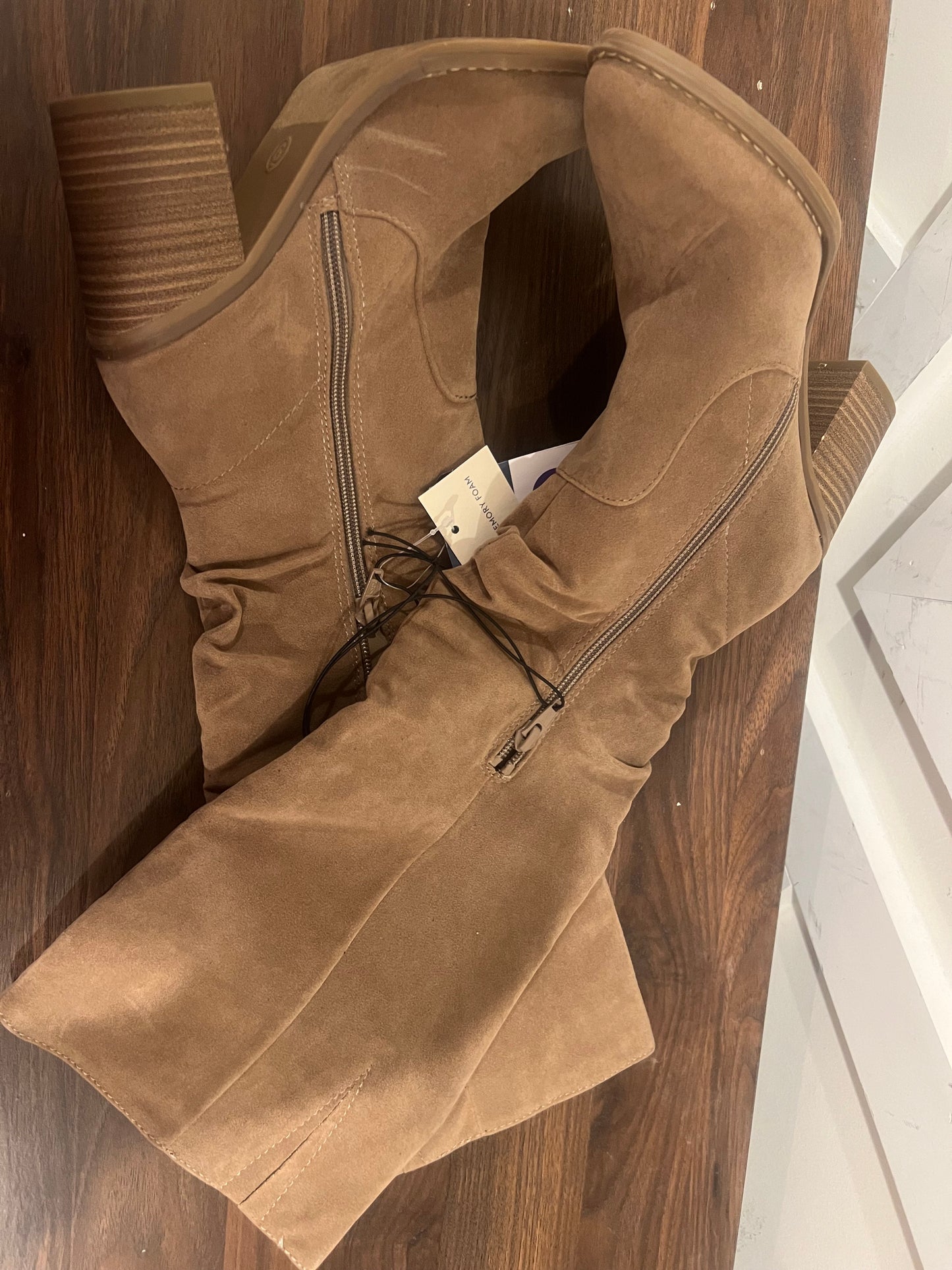 Women's Taupe Lainee Knee-high Scrunch Boots 1/4 side zip boots