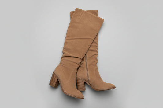 Women's Taupe Lainee Knee-high Scrunch Boots 1/4 side zip boots