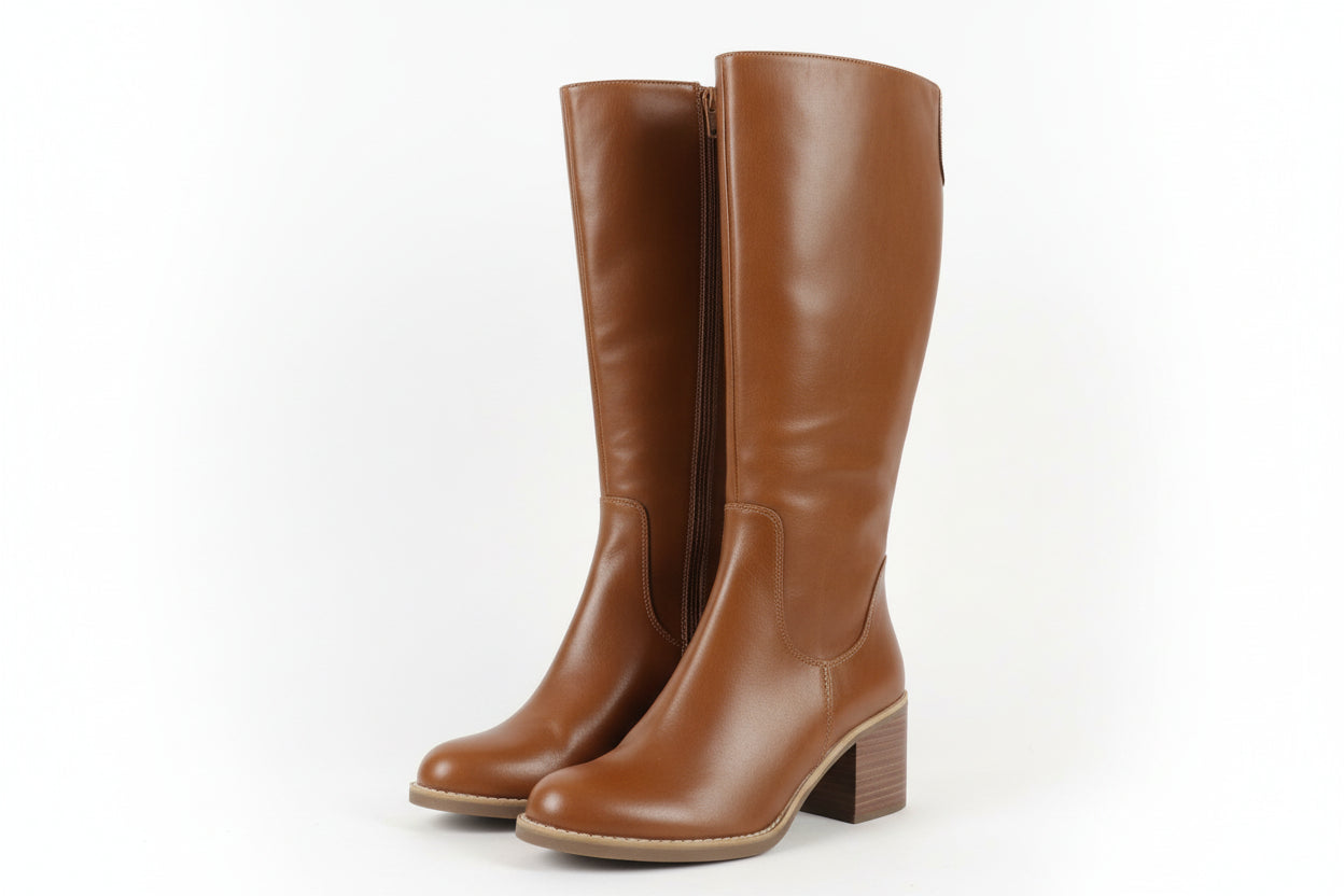 Women's Cognac Tatiana Brown 2.5" Tall Heel Riding Boots
