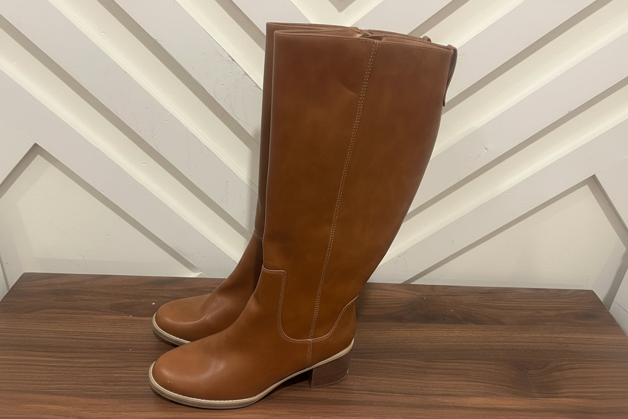Women's Cognac Tatiana Brown 2.5" Tall Heel Riding Boots