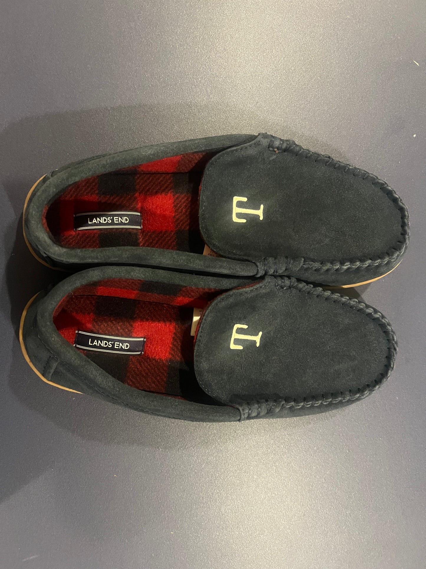 Lands' End Men's Flannel Lined Suede Slip-On Moccasin Loafers - Size 13