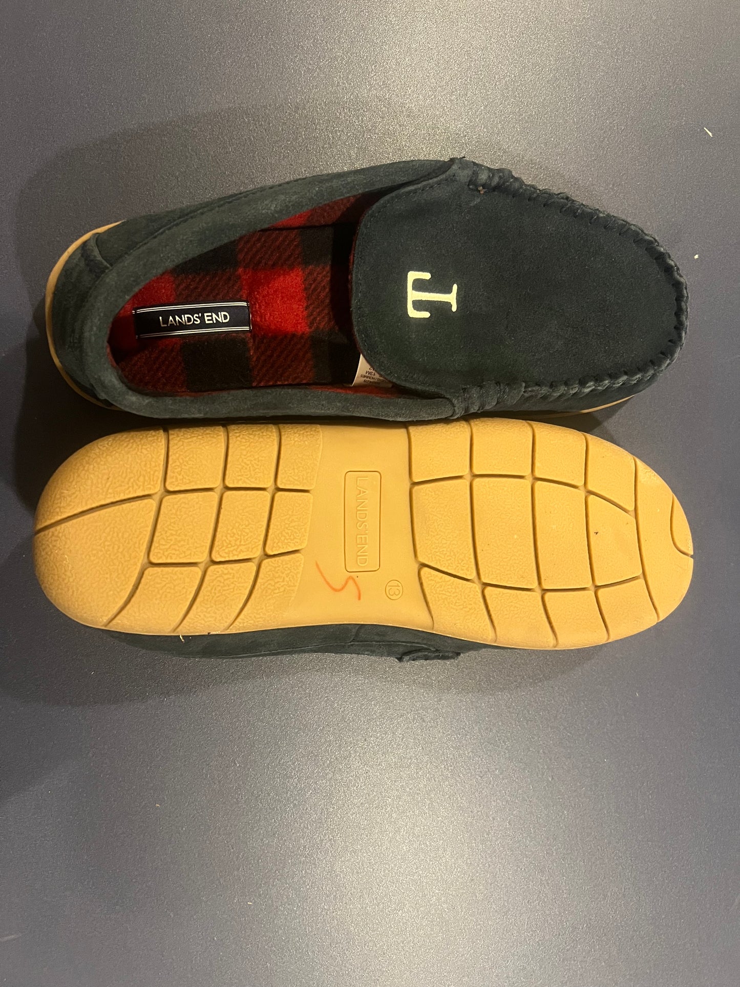 Lands' End Men's Flannel Lined Suede Slip-On Moccasin Loafers - Size 13