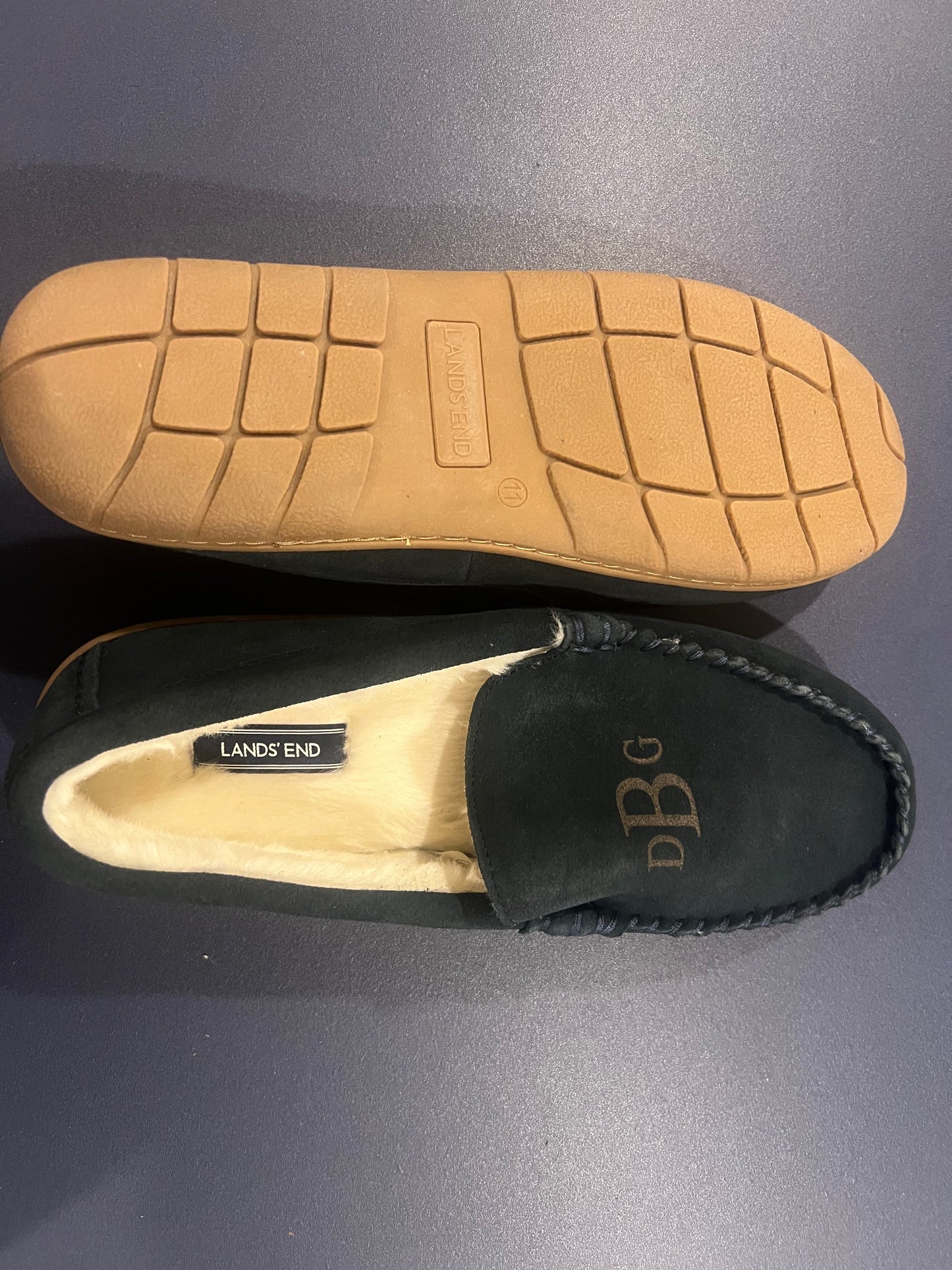 Lands' End Men's Fuzzy Lined Suede Moccasin Slippers - Size 11