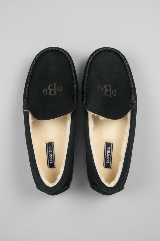 Lands' End Men's Fuzzy Lined Suede Moccasin Slippers  Letter DBG- Size 11
